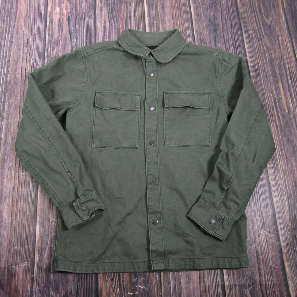 No Boundaries Jacket Unisex S Green Cotton Twill Snap Front Pockets Casual